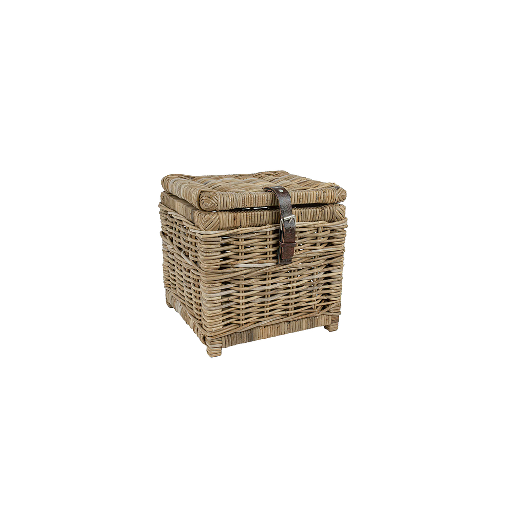 Mand met deksel - koffer, grijs met leer