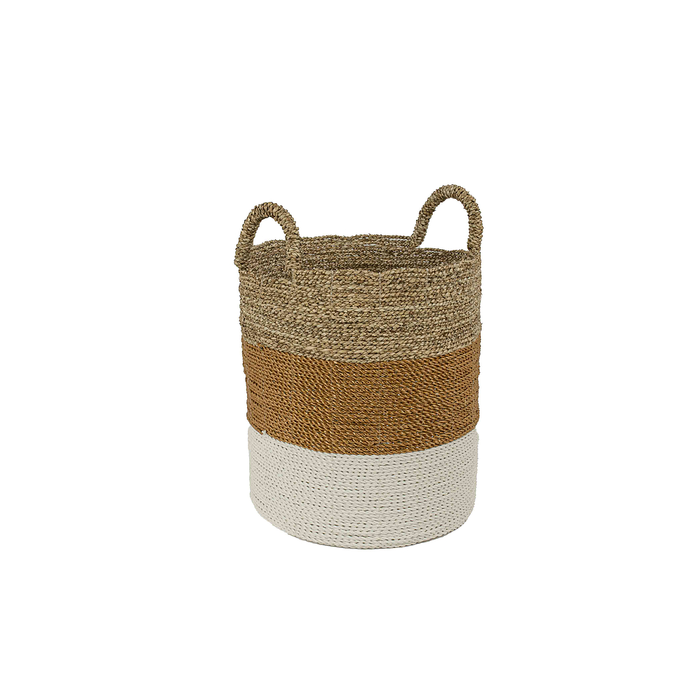 Opbergmand zeegras naturel - bruin - wit