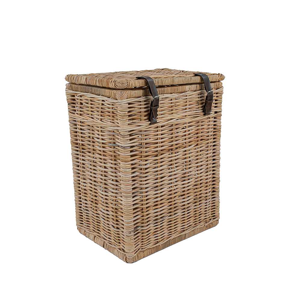 Wasmand - Opbergmand met deksel en leer - vierkant 40x40x60cm