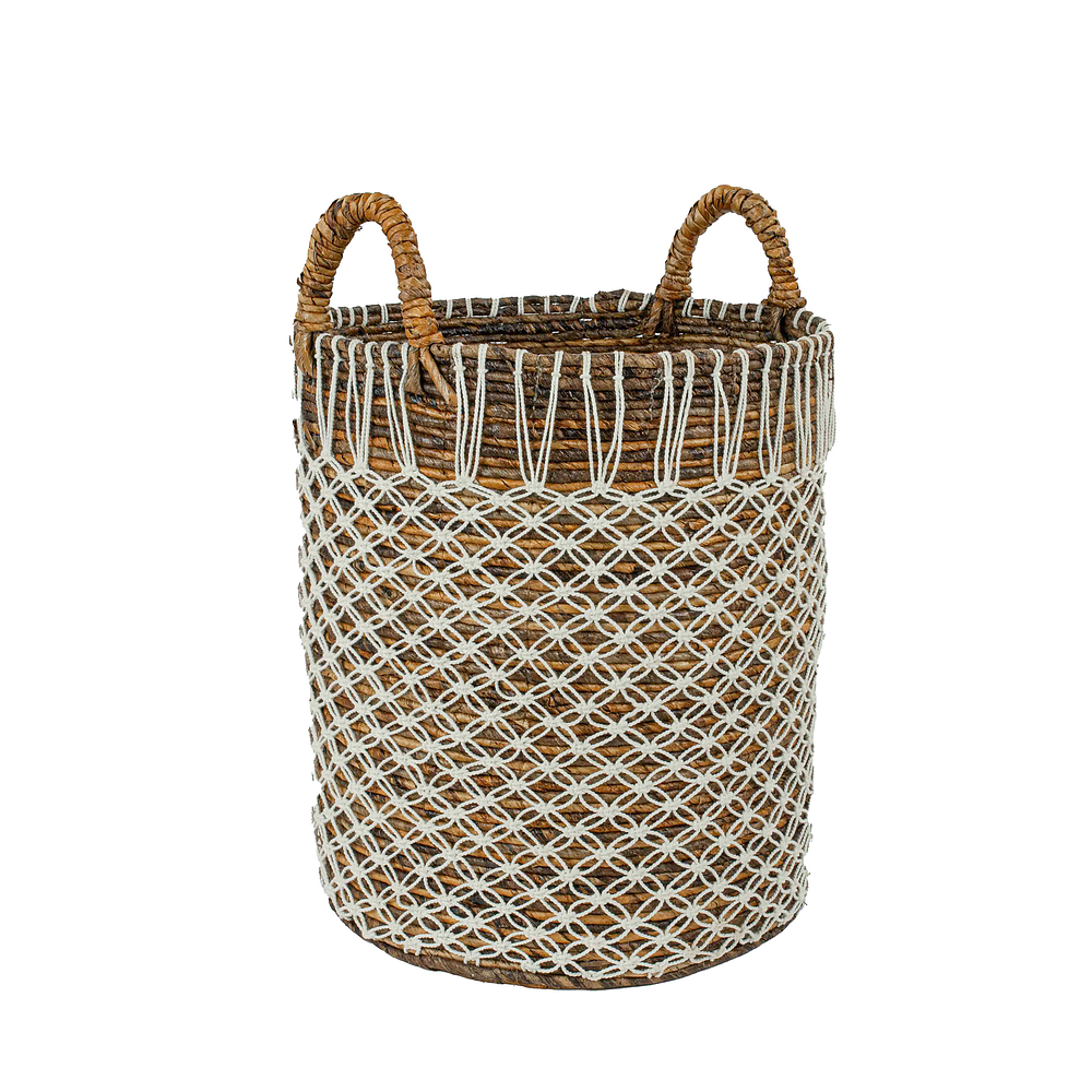 Aufbewahrungskorb Abaca mit wei&szlig;er Kordel
