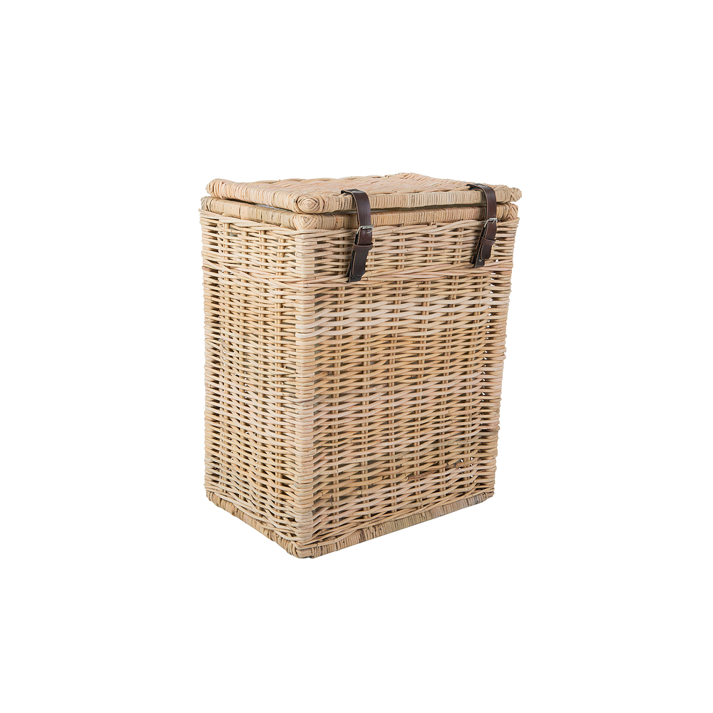 Wasmand - Opbergmand met deksel en leer