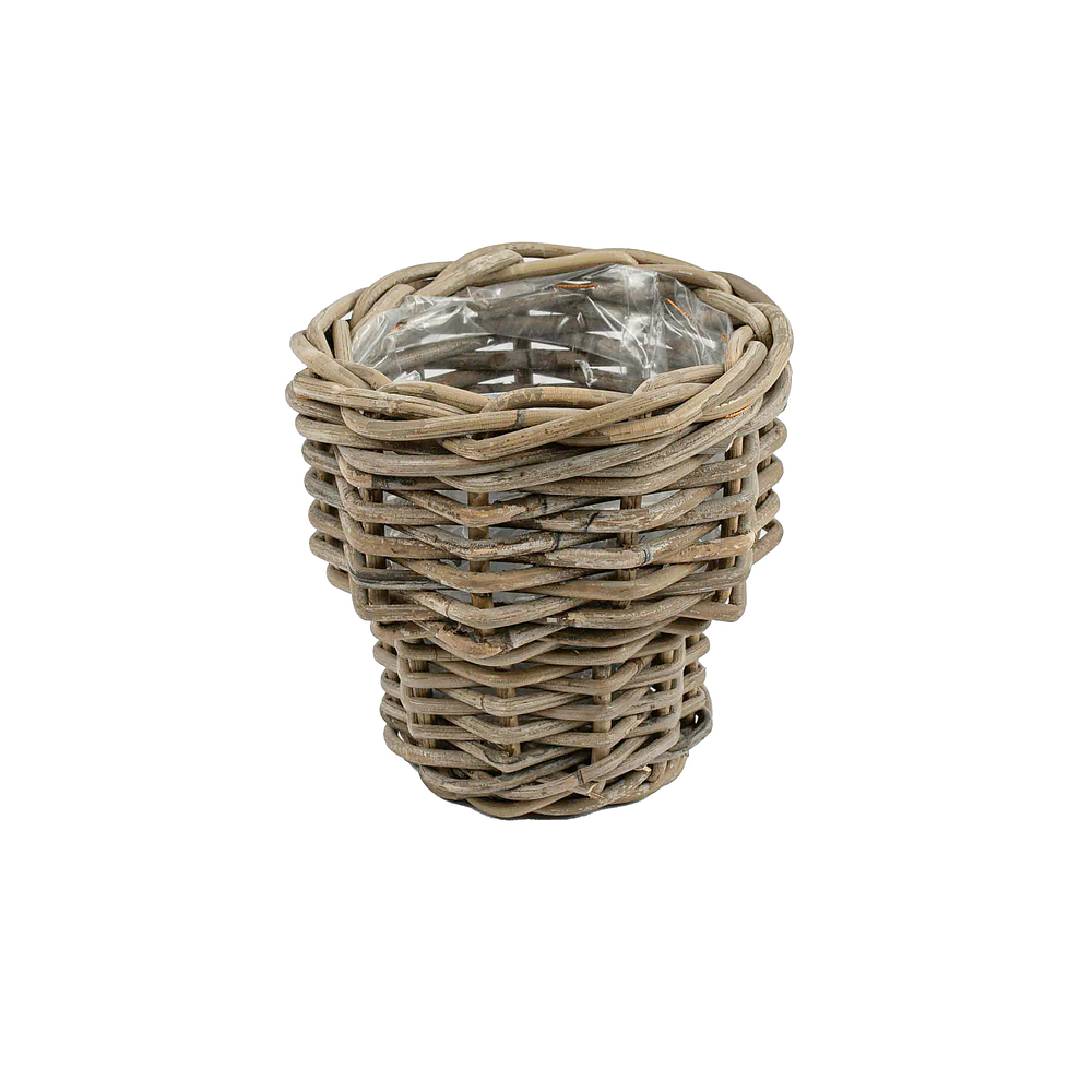 Pflanzenkorb aus grauem Rattan Kubu, Ø 17 cm und Ø 21 cm