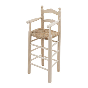 Hoher Kinderstuhl aus Holz mit Binsensitz