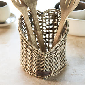 Rustic Rattan Heart Utensil Holder