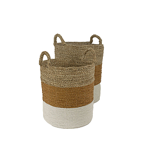 Opbergmand zeegras naturel - bruin - wit