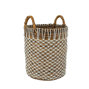 Aufbewahrungskorb Abaca mit wei&szlig;er Kordel