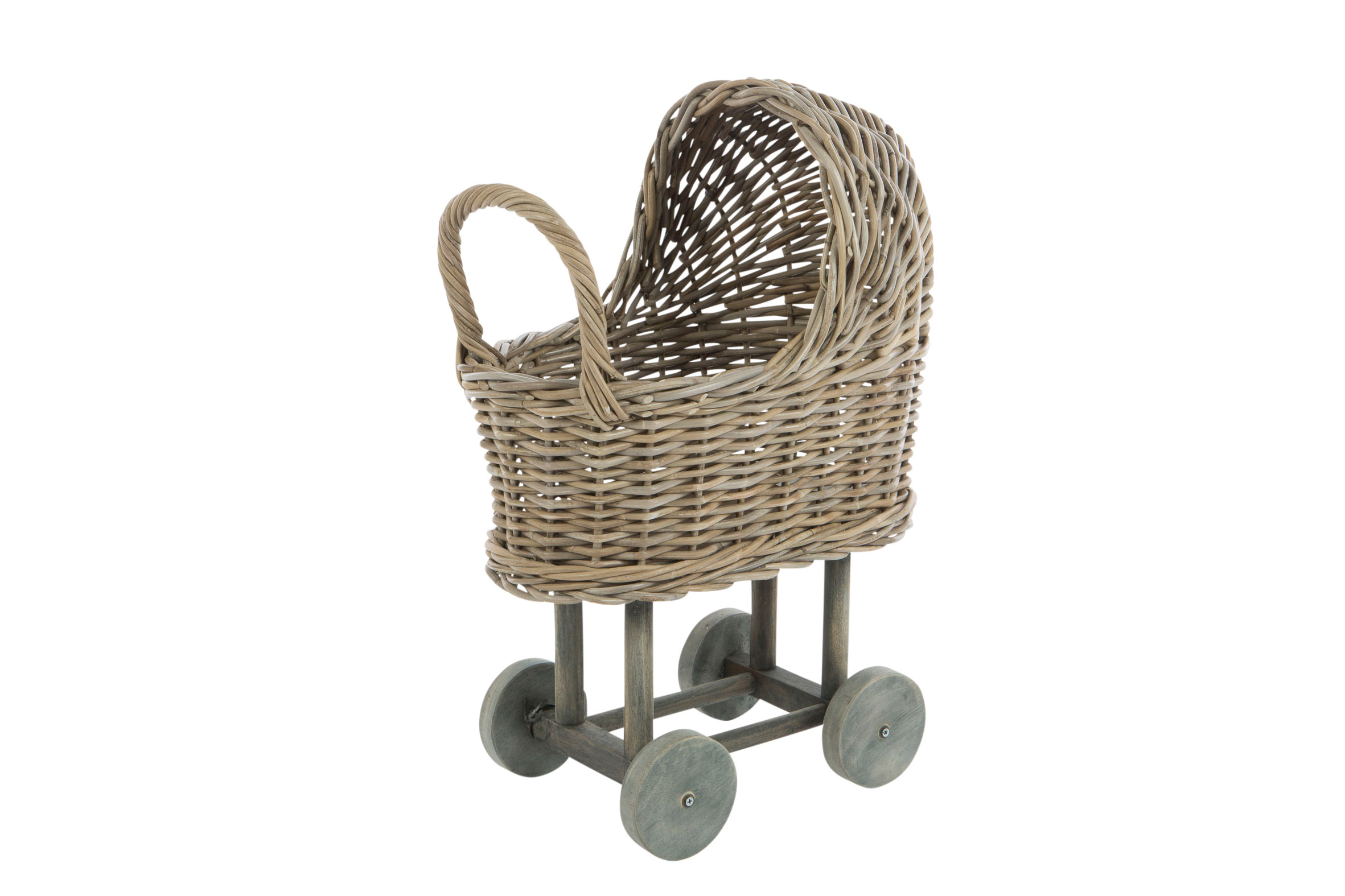 Puppenwagen Rattan grau