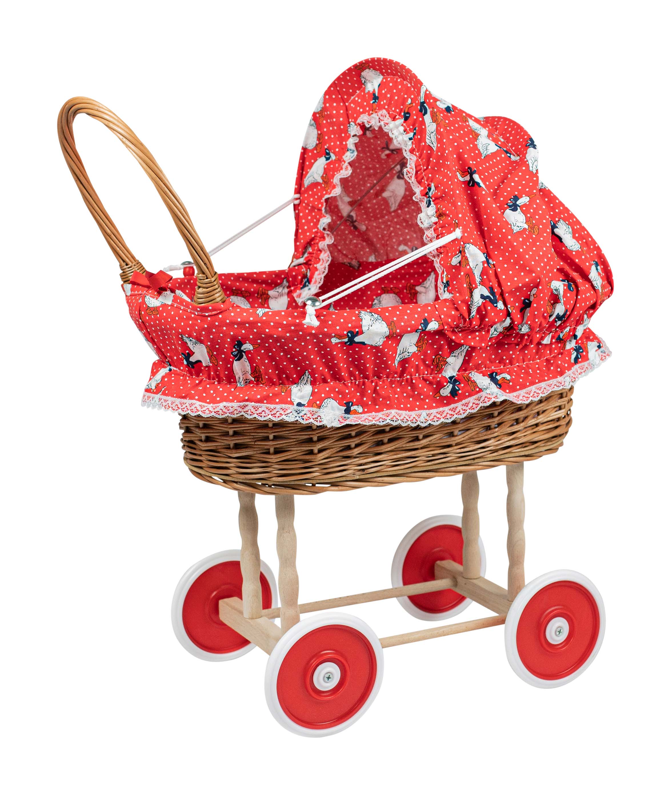 Rieten poppenwagen met gansjes